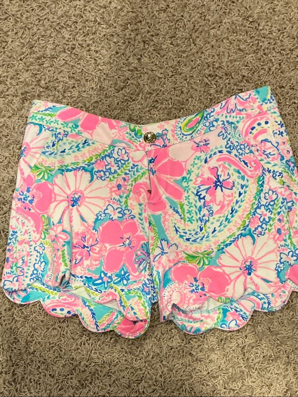 Lilly Pulitzer Pink Floral Scallop Hem High Waist Shorts